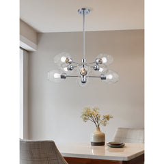 Sphere Chandelier, 8-Light, Clear Glass Shades in Polished Chrome