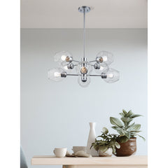 Sphere Chandelier, 8-Light, Clear Glass Shades in Polished Chrome