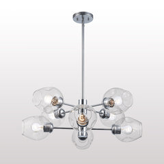Sphere Chandelier, 8-Light, Clear Glass Shades in Polished Chrome