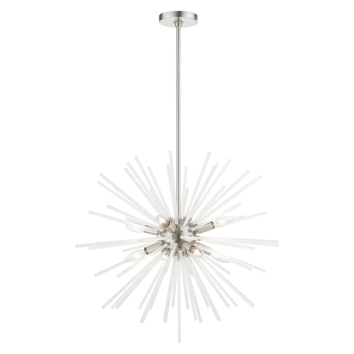 Sphere Chandelier, 8 Lights, Frosted Glass in Brushed Nickel