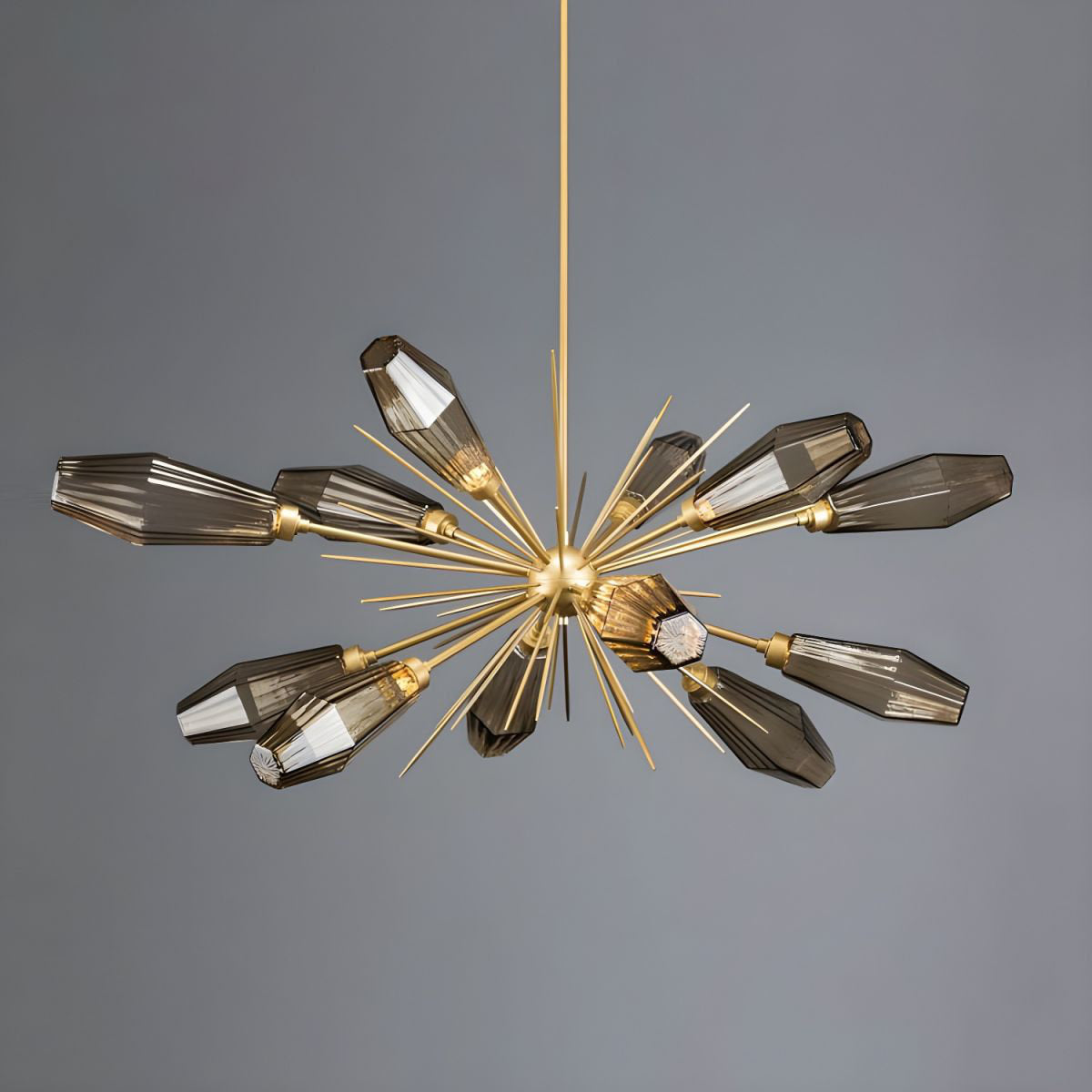 Sputnik Chandelier, 12-Light LED in Antique Brass with Iron Frame