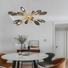Sputnik Chandelier, 12-Light LED in Antique Brass with Iron Frame