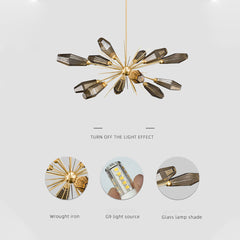 Sputnik Chandelier, 12-Light LED in Antique Brass with Iron Frame