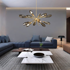 Sputnik Chandelier, 12-Light LED in Antique Brass with Iron Frame
