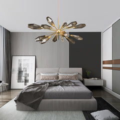 Sputnik Chandelier, 12-Light LED in Antique Brass with Iron Frame