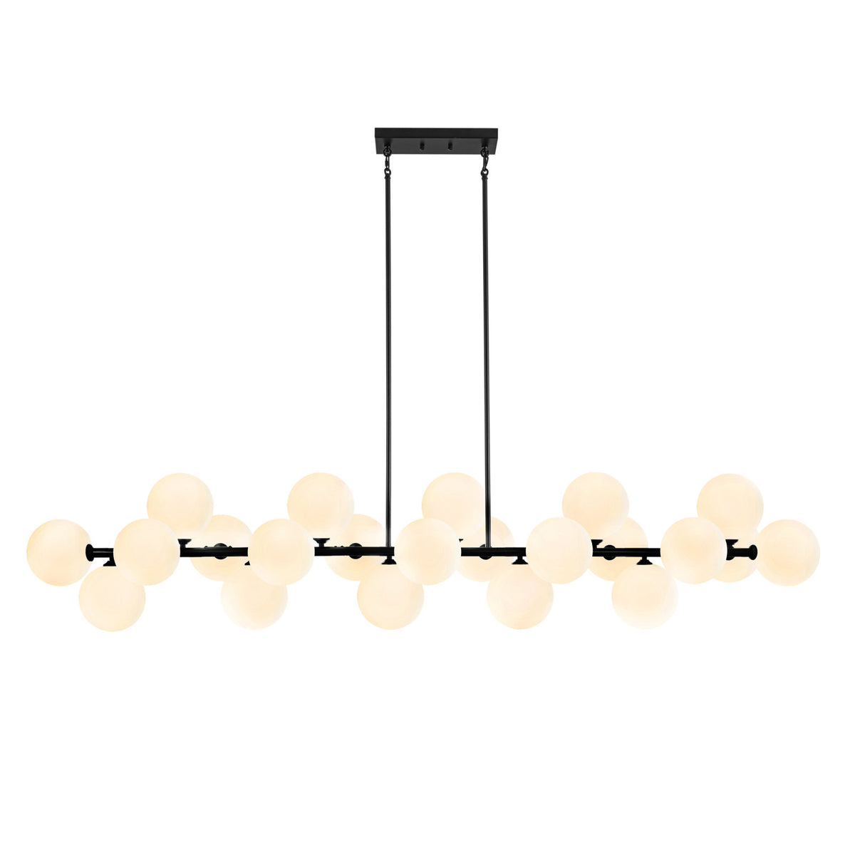 Sputnik Chandelier, 22 Lights with White Frosted Glass Shades in Matte Black