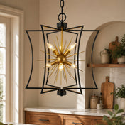 Sputnik Chandelier, 6-Light, Matte Black Cage with Dark Gold Core