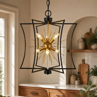 Sputnik Chandelier, 6-Light, Matte Black Cage with Dark Gold Core