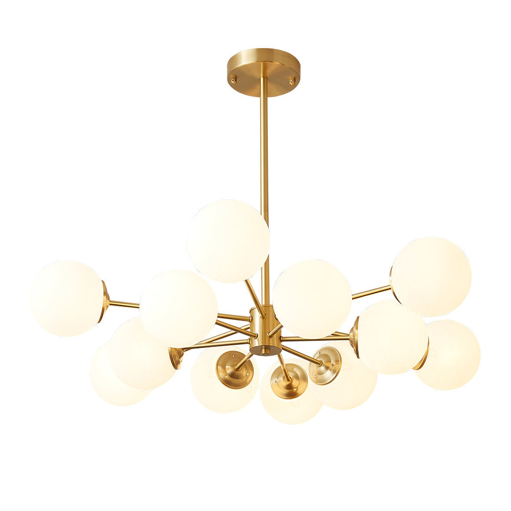 Sputnik Chandelier with 12 White Frosted Glass Globe Shades