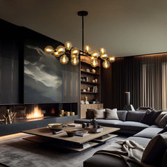 Sputnik Chandelier with 16 Amber Glass Shades