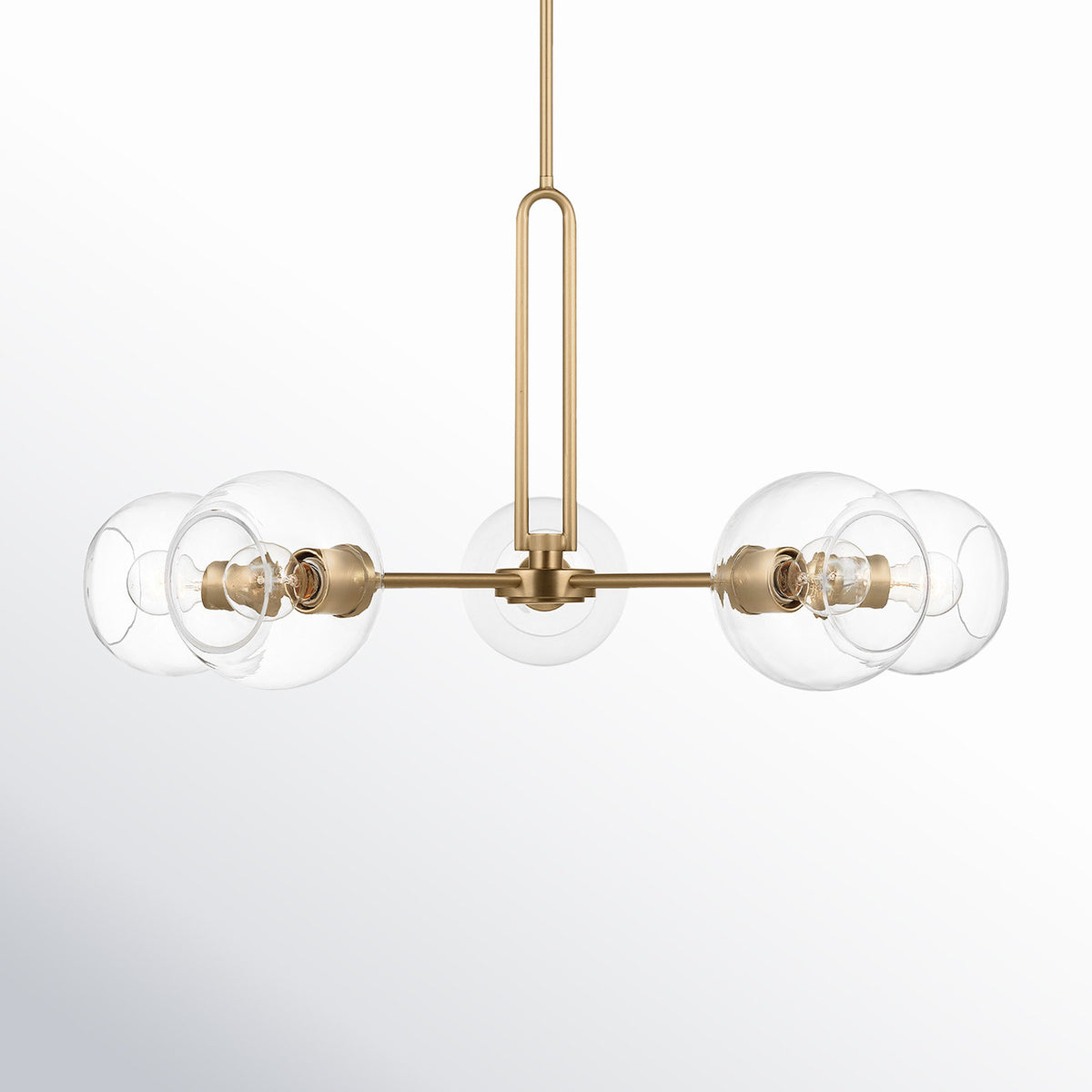 Sputnik Chandelier with 5 Lights in Satin Brass and Clear Glass Shades