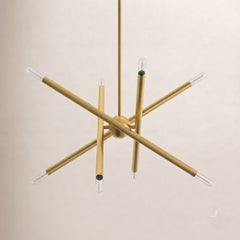 Sputnik Chandelier with 8 Lights and Glass Shades in Satin Brass