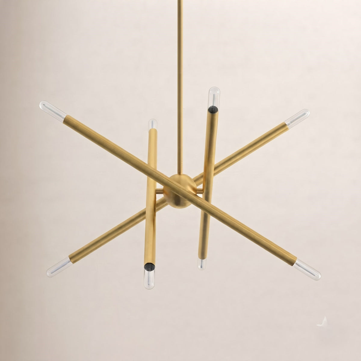 Sputnik Chandelier with 8 Lights and Glass Shades in Satin Brass