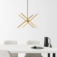 Sputnik Chandelier with 8 Lights and Glass Shades in Satin Brass