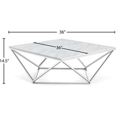 Square Coffee Table, 36 in, White Top with Chrome Base
