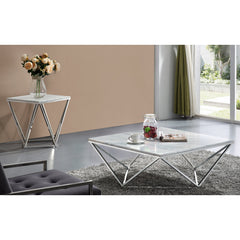 Square Coffee Table, 36 in, White Top with Chrome Base