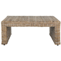 Square Coffee Table in Rattan Wicker and Solid Wood, Natural