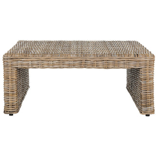 Square Coffee Table in Rattan Wicker and Solid Wood, Natural