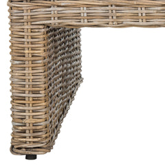 Square Coffee Table in Rattan Wicker and Solid Wood, Natural