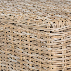Square Coffee Table in Rattan Wicker and Solid Wood, Natural