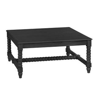 Square Coffee Table in Solid Mindi Wood with Bun Feet, Black