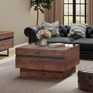 Square Coffee Table with 2 Drawers, Brown