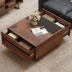 Square Coffee Table with 2 Drawers, Brown