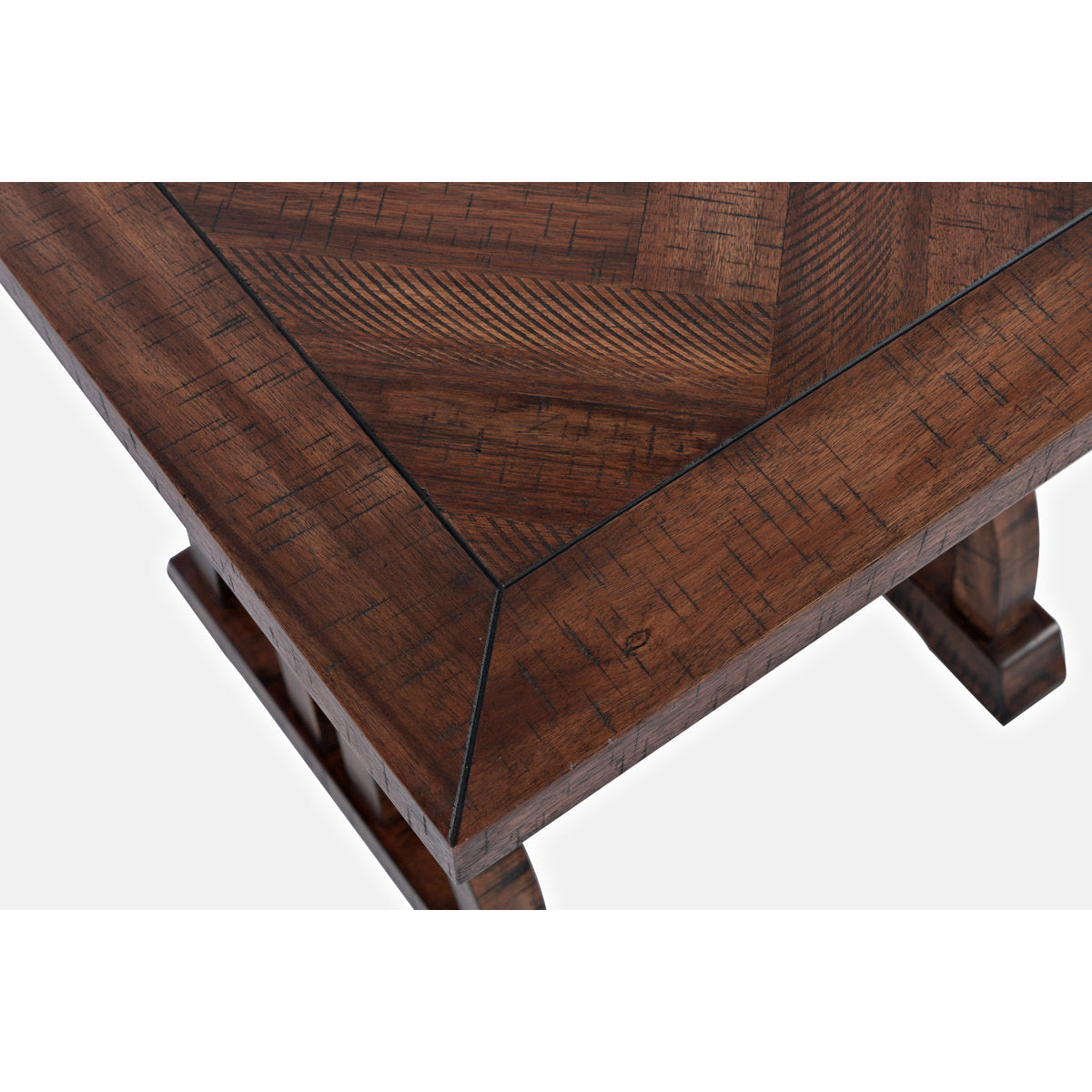 Square End Table, Oak Finish with Acacia Wood Trestle Base