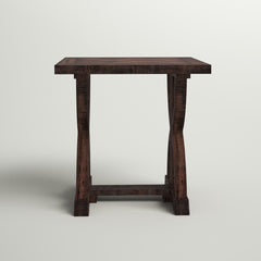 Square End Table, Oak Finish with Acacia Wood Trestle Base