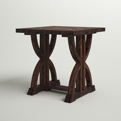 Square End Table, Oak Finish with Acacia Wood Trestle Base