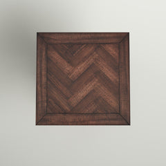 Square End Table, Oak Finish with Acacia Wood Trestle Base