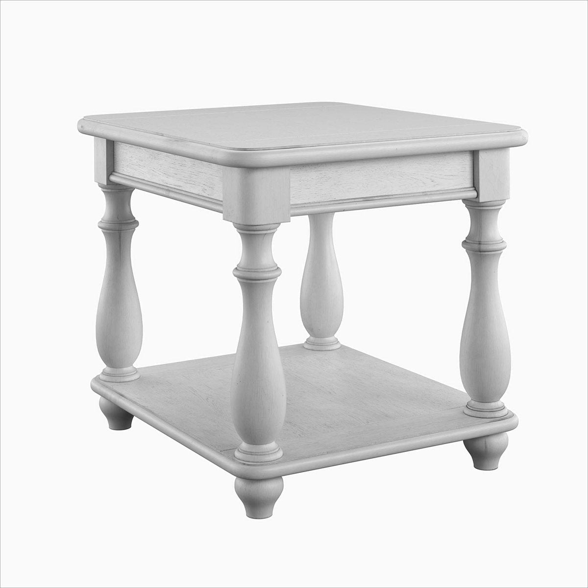 Square End Table, Oyster Gray Solid Wood with Lower Shelf