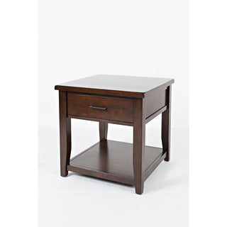 Square End Table with Drawer and Shelf, Solid and Manufactured Wood, Dark Brown