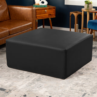 Square Ottoman, 36-Inch, Black Faux Leather