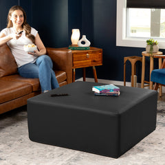 Square Ottoman, 36-Inch, Black Faux Leather