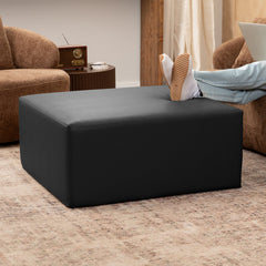 Square Ottoman, 36-Inch, Black Faux Leather