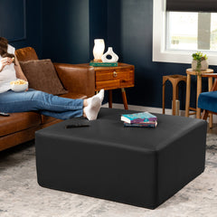 Square Ottoman, 36-Inch, Black Faux Leather