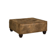 Square Ottoman, Button Tufted Brown Faux Leather with Espresso Wood Legs