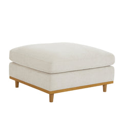 Square Ottoman in Linen Polyester with Natural Wood Legs