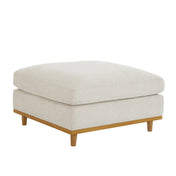 Square Ottoman in Linen Polyester with Natural Wood Legs