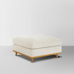 Square Ottoman in Linen Polyester with Natural Wood Legs