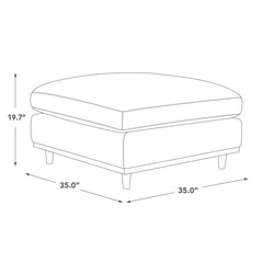 Square Ottoman in Linen Polyester with Natural Wood Legs