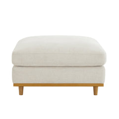 Square Ottoman in Linen Polyester with Natural Wood Legs