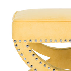 Square Ottoman in Yellow Polyester with Solid Wood Frame