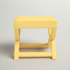 Square Ottoman in Yellow Polyester with Solid Wood Frame