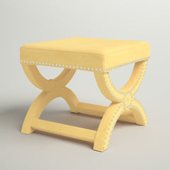 Square Ottoman in Yellow Polyester with Solid Wood Frame
