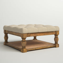 Square Ottoman with Storage, Heathered Dark Gray Linen with Natural Legs