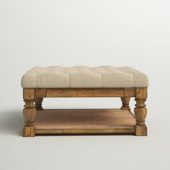 Square Ottoman with Storage, Heathered Dark Gray Linen with Natural Legs
