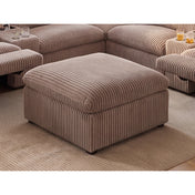 Square Ottoman with Taupe Corduroy Upholstery and Black Legs