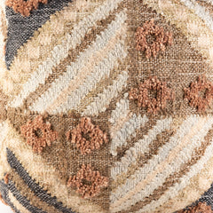Square Pouf Ottoman, 18 in, with Handwoven Jute, Wool and Cotton